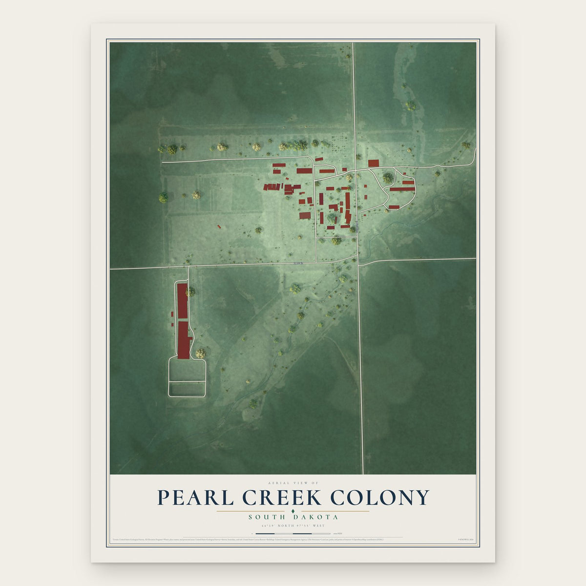 Pearl Creek Colony, South Dakota map print, the full design