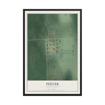 Map of Peever, South Dakota, 12 x 18 inch print in a black wood frame