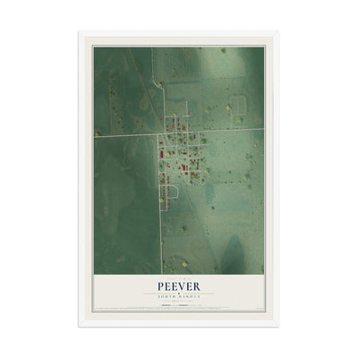 Map of Peever, South Dakota, 12 x 18 inch print in a white wood frame