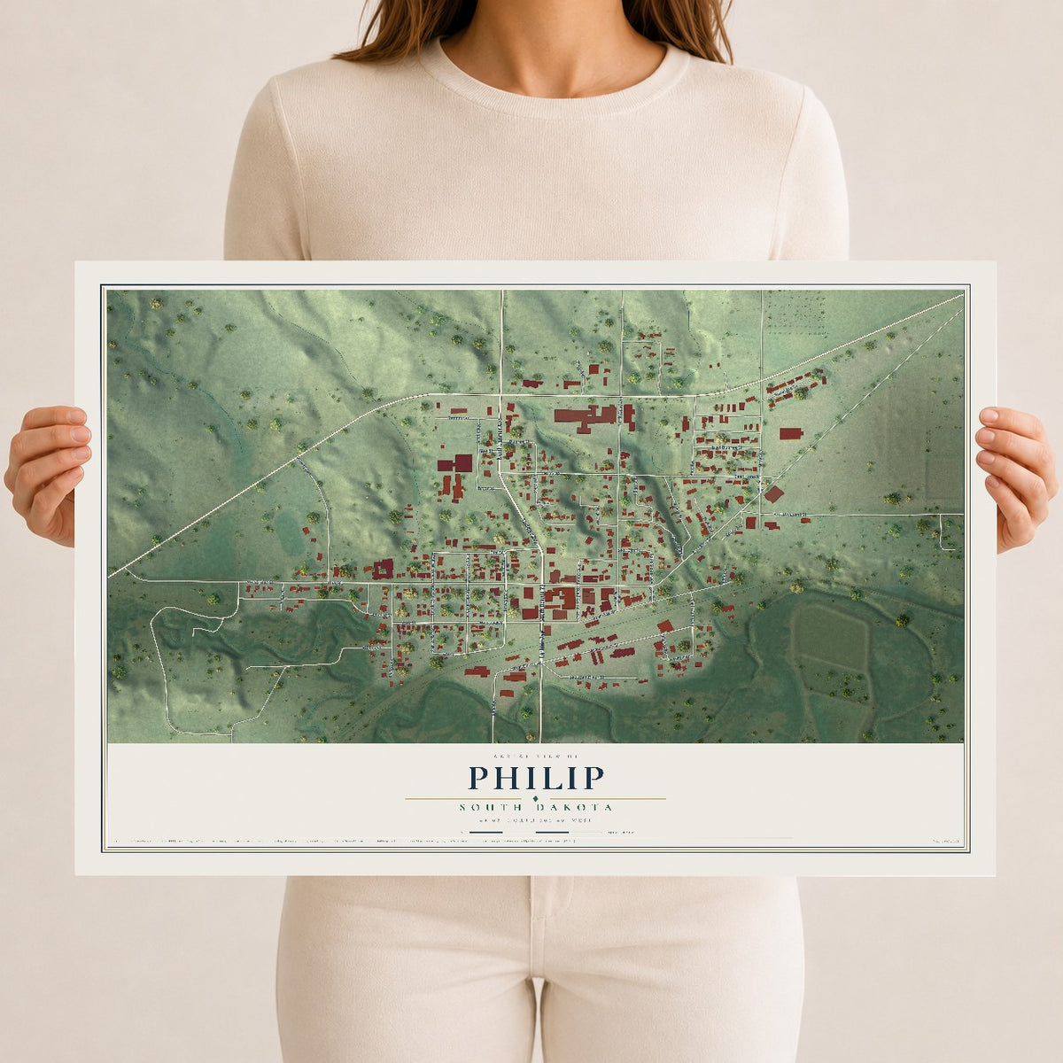 Map of Philip, South Dakota, 12 x 18 inch unframed archival matte print