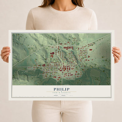 Map of Philip, South Dakota, 12 x 18 inch unframed archival matte print