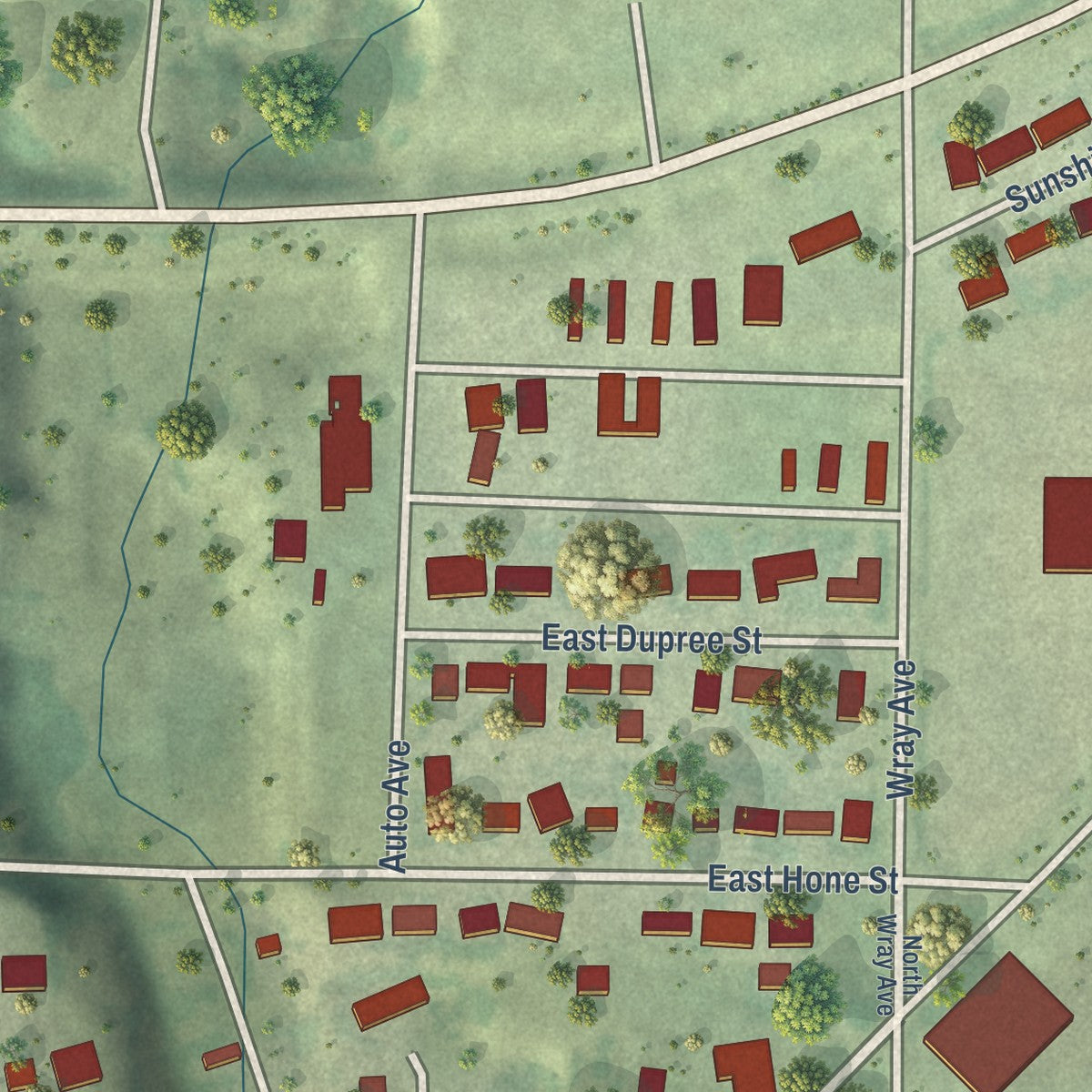 Second close-up of the map of Philip, South Dakota print showing more streets and buildings