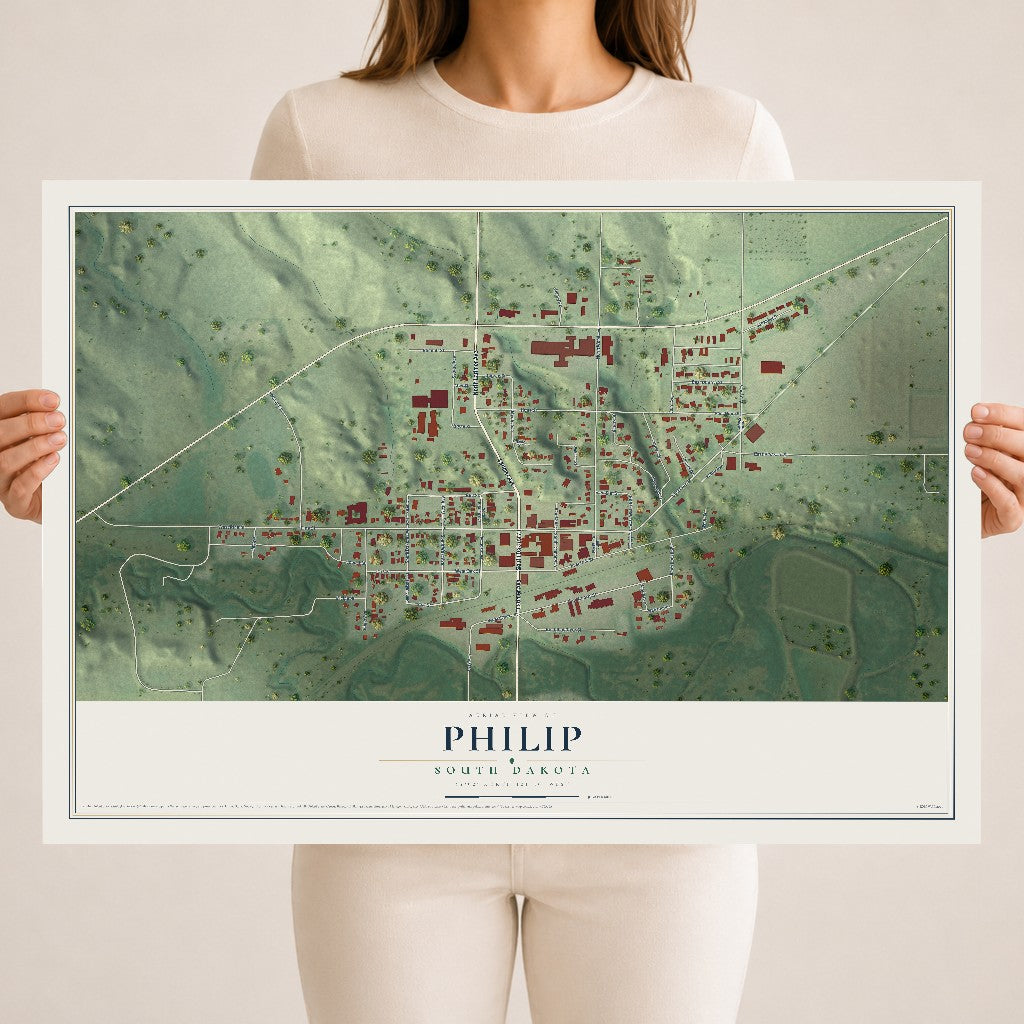 Map of Philip, South Dakota, 18 x 24 inch unframed archival matte print
