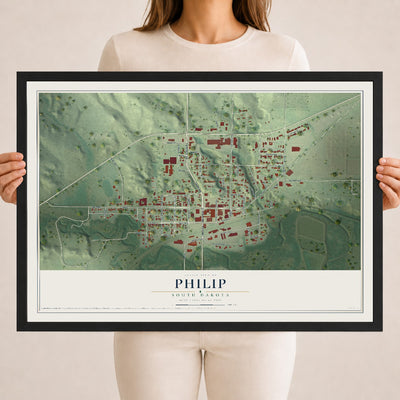 Map of Philip, South Dakota, 18 x 24 inch print in a black wood frame