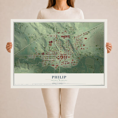 Map of Philip, South Dakota, 24 x 36 inch unframed archival matte print