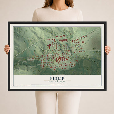 Map of Philip, South Dakota, 24 x 36 inch print in a black wood frame