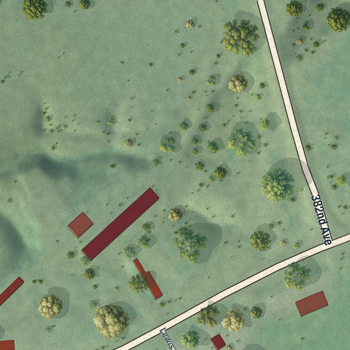Second close-up of the map of Pickstown, South Dakota print showing more streets and buildings