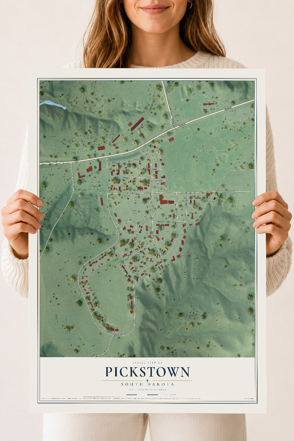 Map of Pickstown, South Dakota, 18 x 24 inch unframed archival matte print