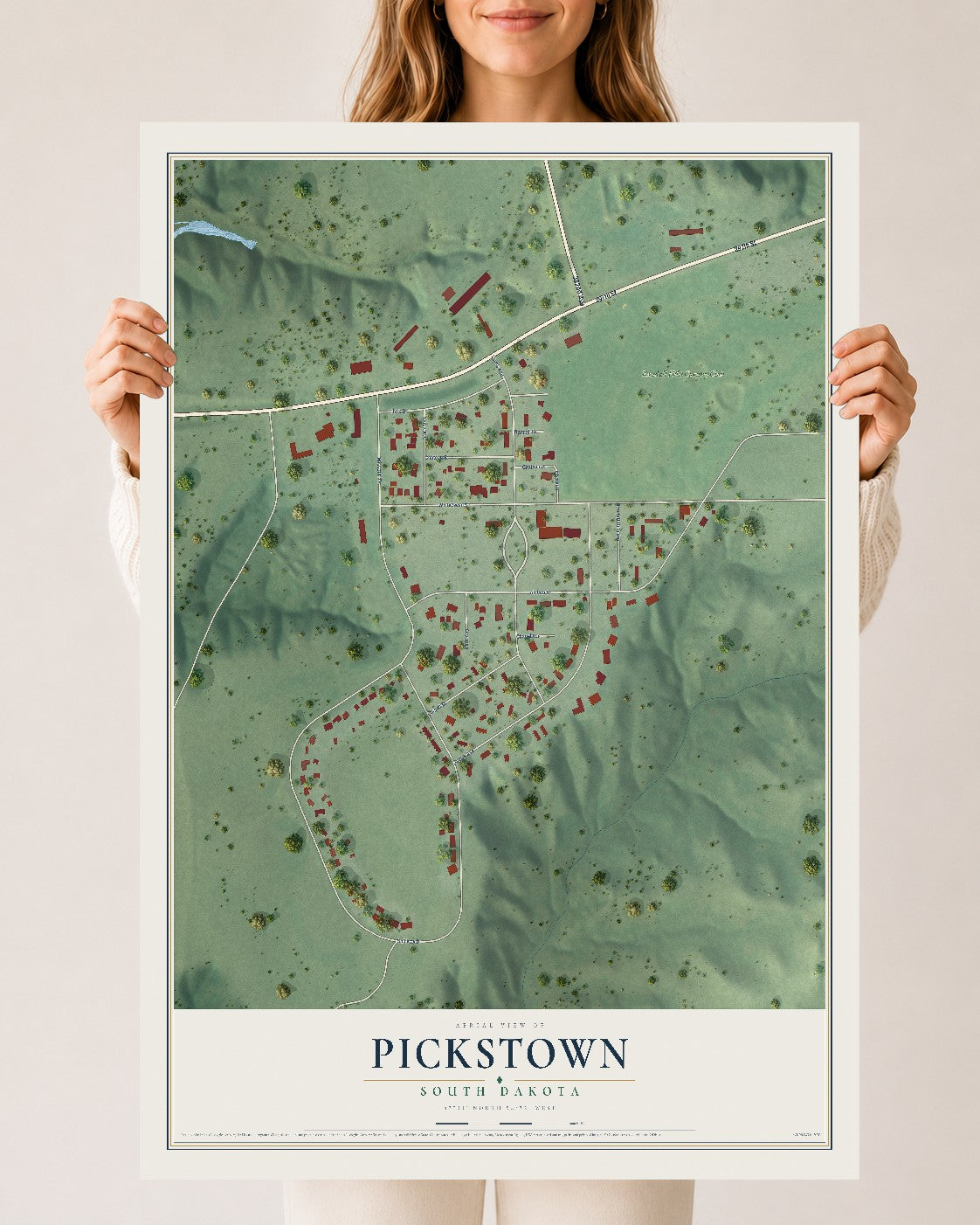 Map of Pickstown, South Dakota, 24 x 36 inch unframed archival matte print