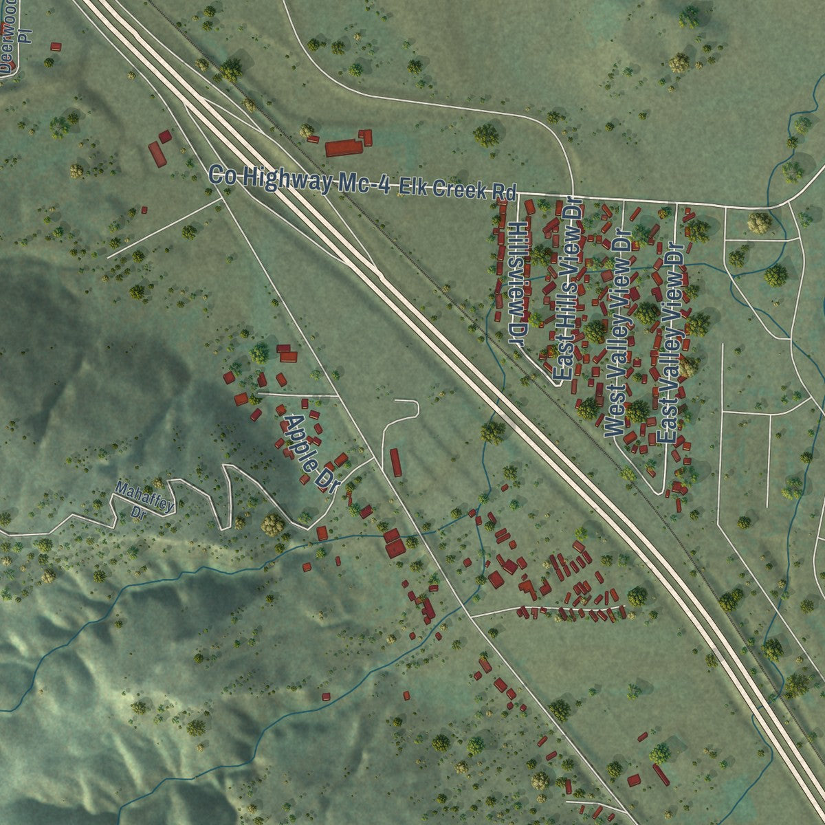 Close-up of the map of Piedmont, South Dakota print showing street and building detail