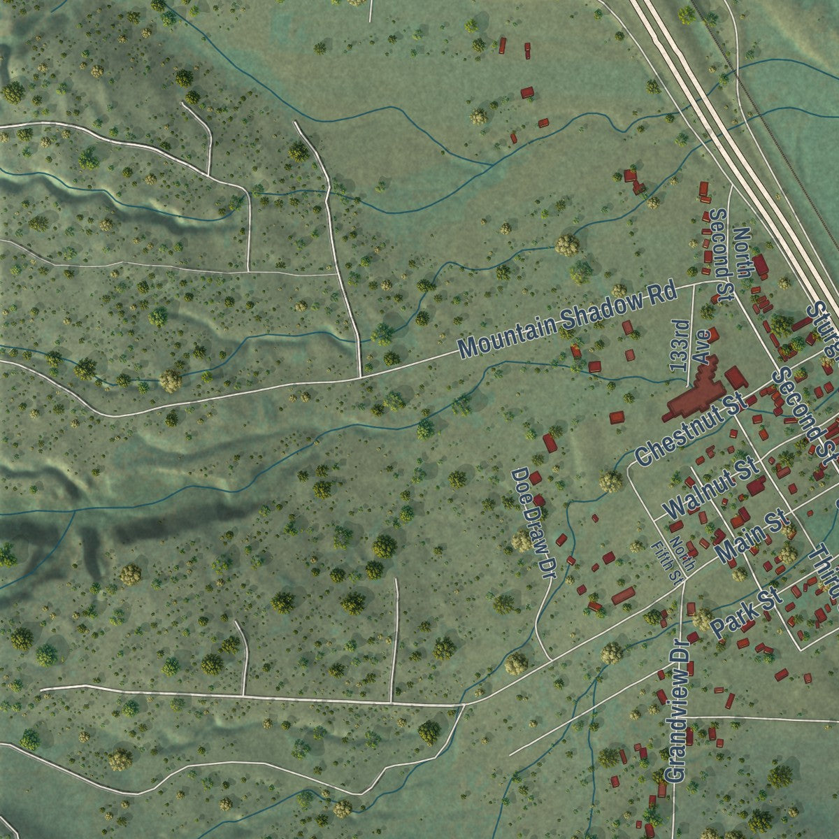 Second close-up of the map of Piedmont, South Dakota print showing more streets and buildings