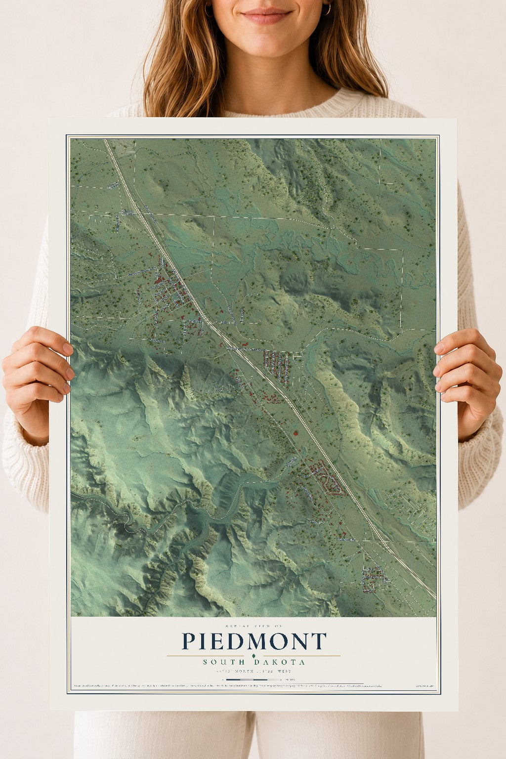 Map of Piedmont, South Dakota, 18 x 24 inch unframed archival matte print