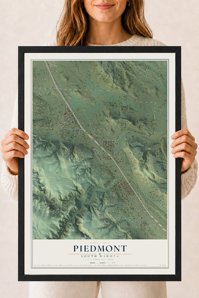 Map of Piedmont, South Dakota, 18 x 24 inch print in a black wood frame