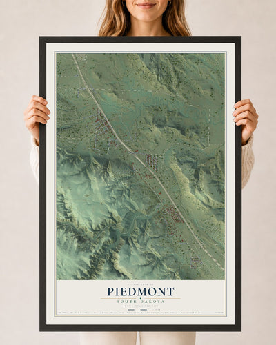 Map of Piedmont, South Dakota, 24 x 36 inch print in a black wood frame