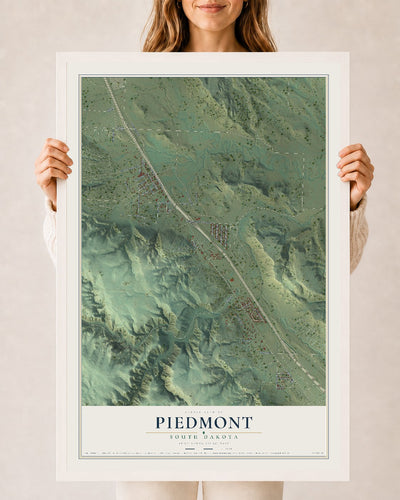 Map of Piedmont, South Dakota, 24 x 36 inch print in a white wood frame