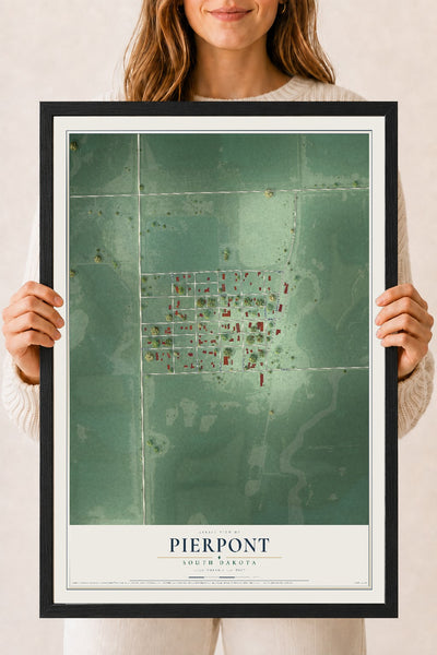 Map of Pierpont, South Dakota, 18 x 24 inch print in a black wood frame