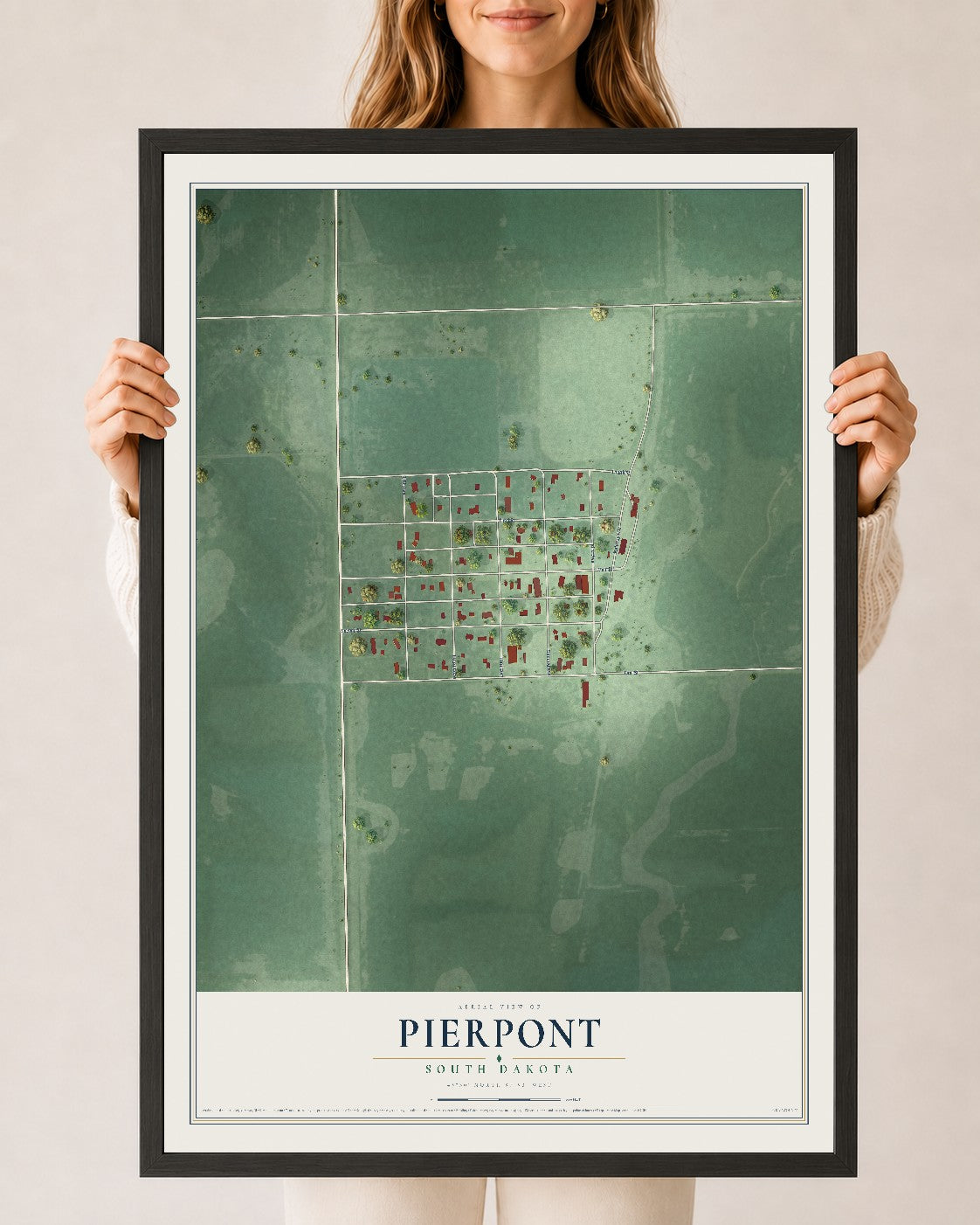 Map of Pierpont, South Dakota, 24 x 36 inch print in a black wood frame