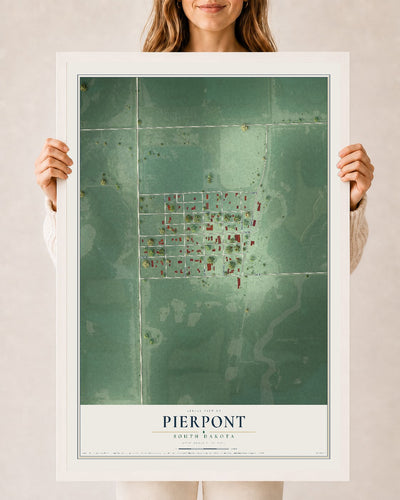 Map of Pierpont, South Dakota, 24 x 36 inch print in a white wood frame