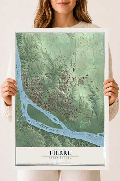 Map of Pierre, South Dakota, 18 x 24 inch unframed archival matte print