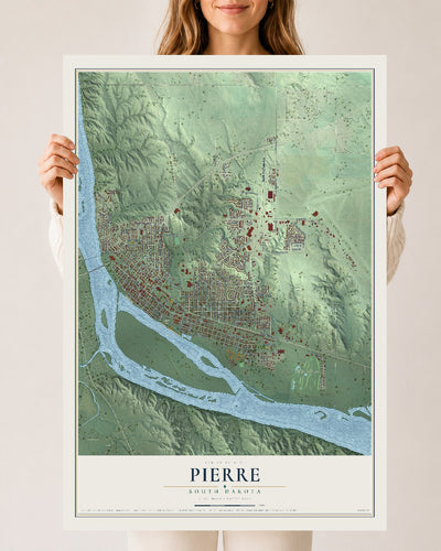 Map of Pierre, South Dakota, 24 x 36 inch unframed archival matte print