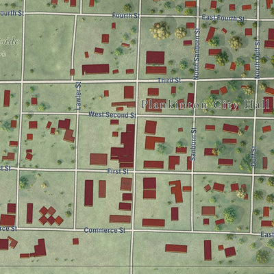 Close-up of the map of Plankinton, South Dakota print showing street and building detail