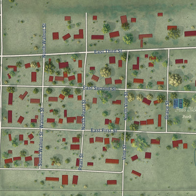 Second close-up of the map of Plankinton, South Dakota print showing more streets and buildings
