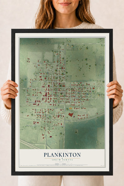 Map of Plankinton, South Dakota, 18 x 24 inch print in a black wood frame