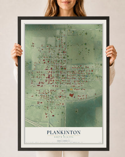 Map of Plankinton, South Dakota, 24 x 36 inch print in a black wood frame