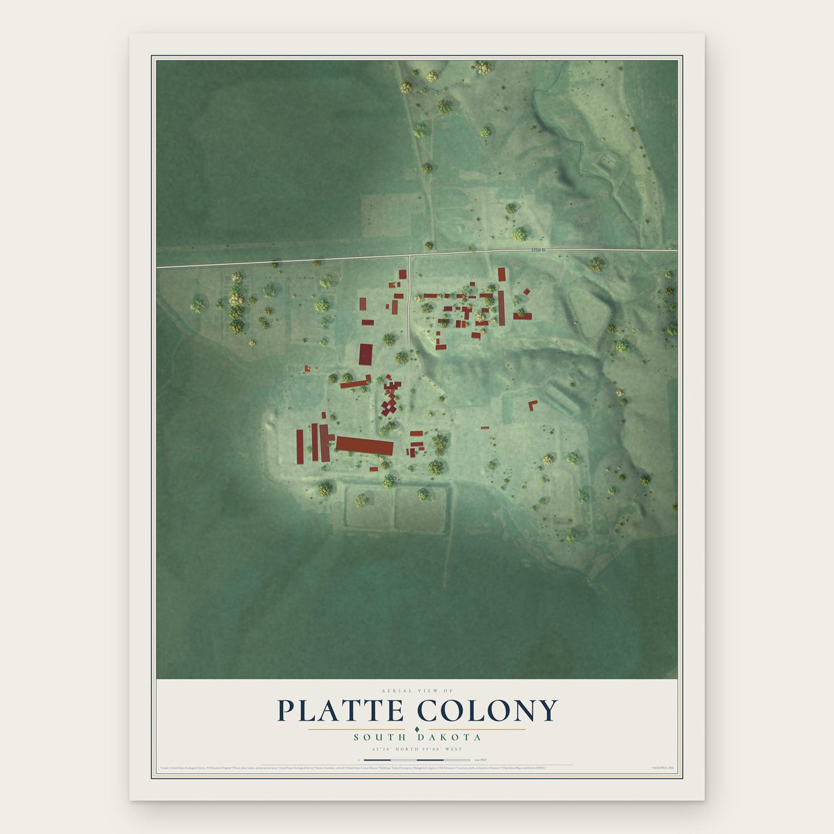 Platte Colony, South Dakota map print, the full design