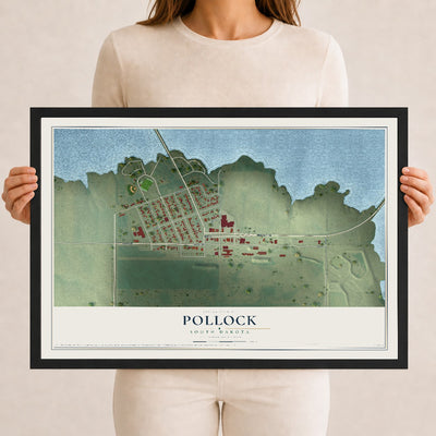 Map of Pollock, South Dakota, 12 x 18 inch print in a black wood frame