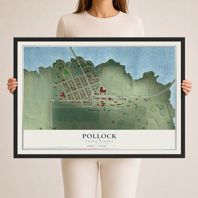 Map of Pollock, South Dakota, 24 x 36 inch print in a black wood frame