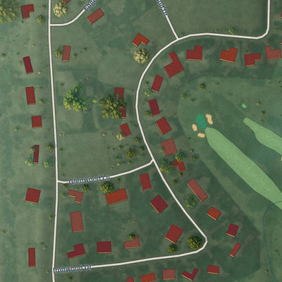 Close-up of the map of Prairiewood Village, South Dakota print showing street and building detail