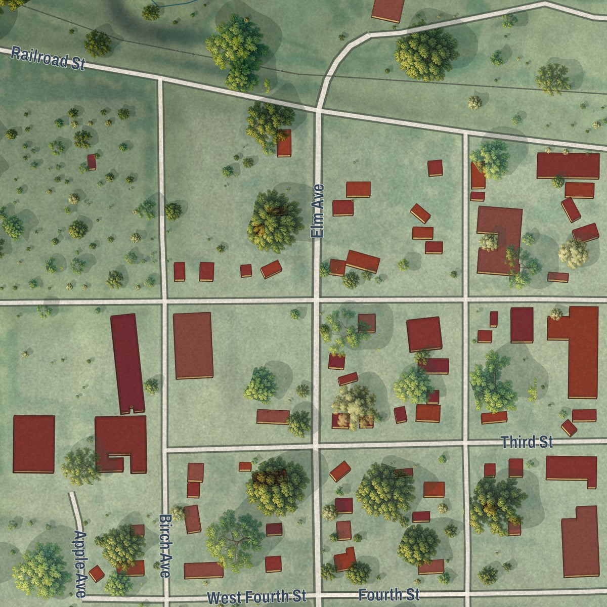 Second close-up of the map of Presho, South Dakota print showing more streets and buildings