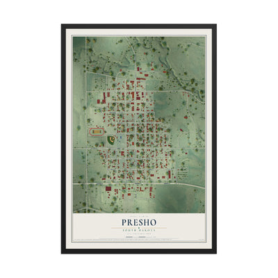 Map of Presho, South Dakota, 12 x 18 inch print in a black wood frame