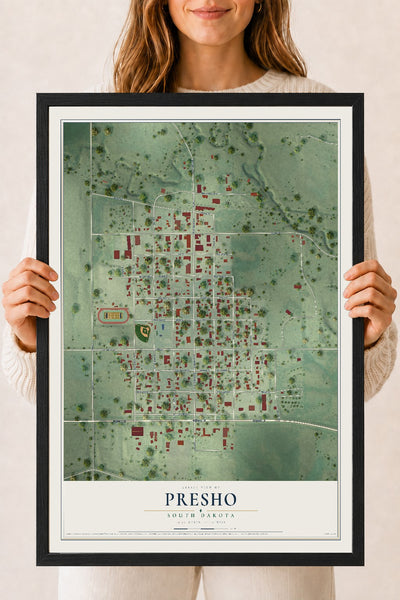 Map of Presho, South Dakota, 18 x 24 inch print in a black wood frame