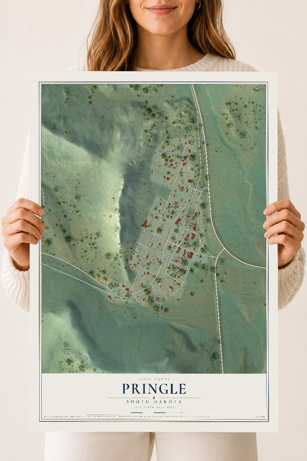 Map of Pringle, South Dakota, 18 x 24 inch unframed archival matte print