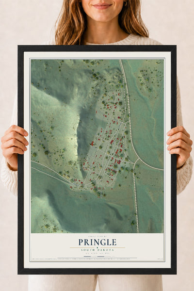 Map of Pringle, South Dakota, 18 x 24 inch print in a black wood frame