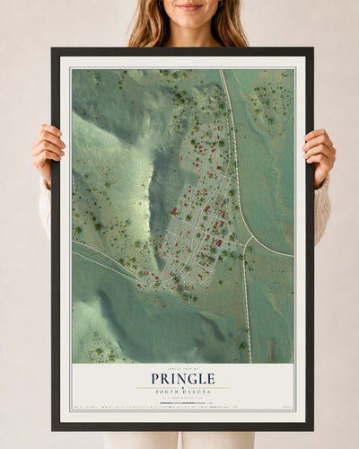 Map of Pringle, South Dakota, 24 x 36 inch print in a black wood frame