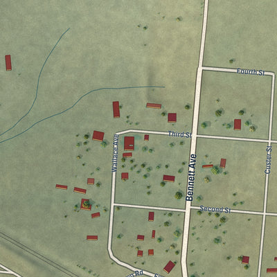 Close-up of the map of Provo, South Dakota print showing street and building detail