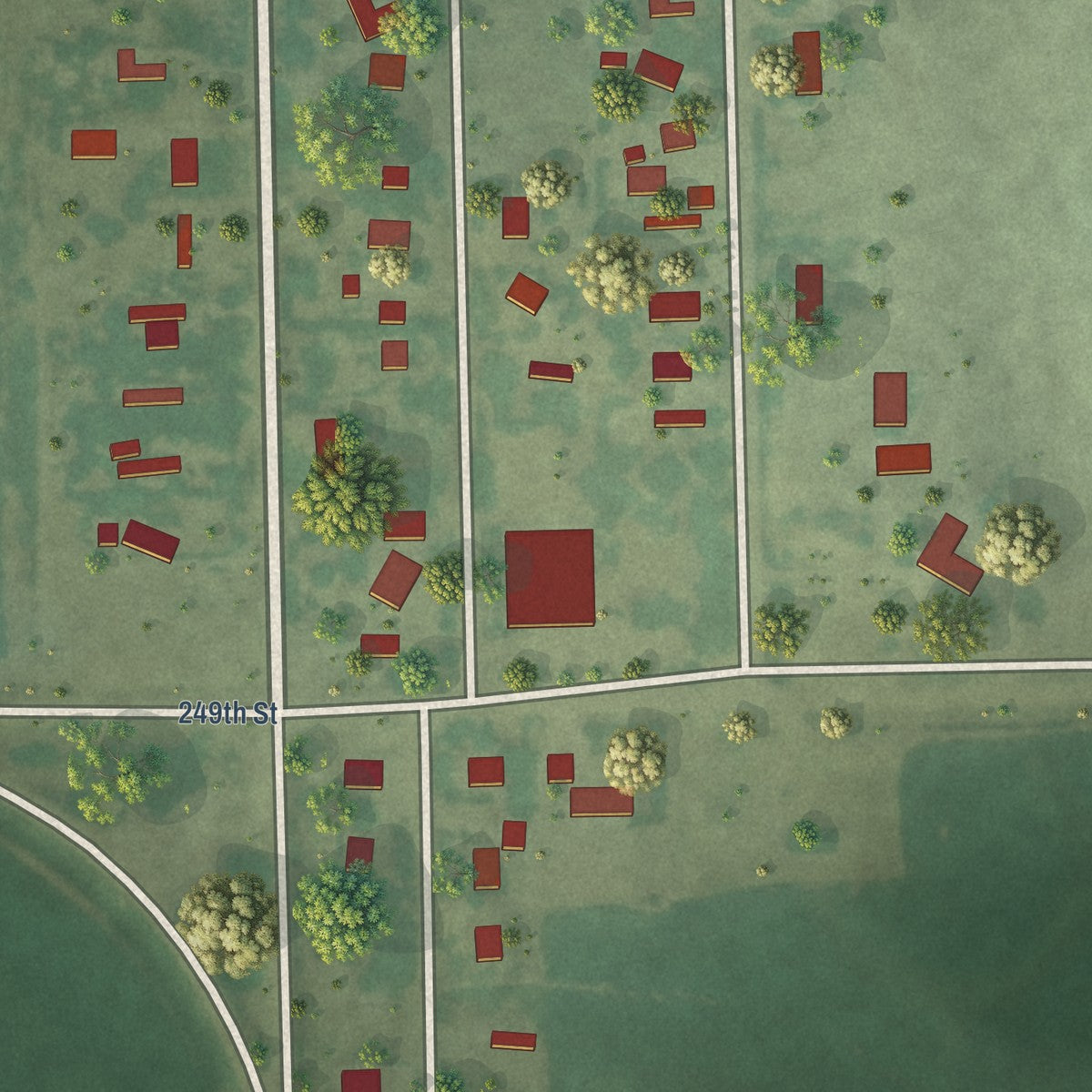 Second close-up of the map of Pukwana, South Dakota print showing more streets and buildings