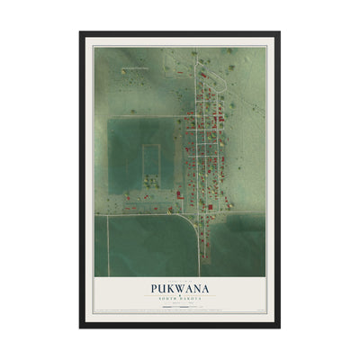 Map of Pukwana, South Dakota, 12 x 18 inch print in a black wood frame