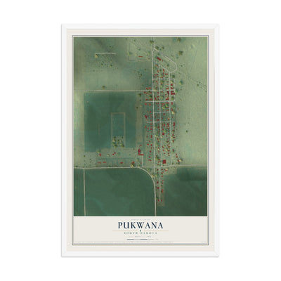 Map of Pukwana, South Dakota, 12 x 18 inch print in a white wood frame