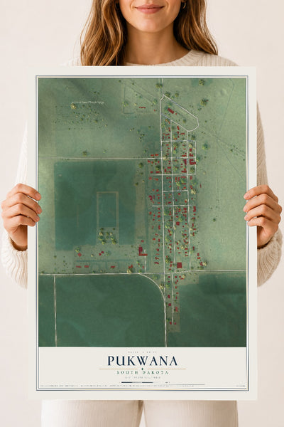 Map of Pukwana, South Dakota, 18 x 24 inch unframed archival matte print