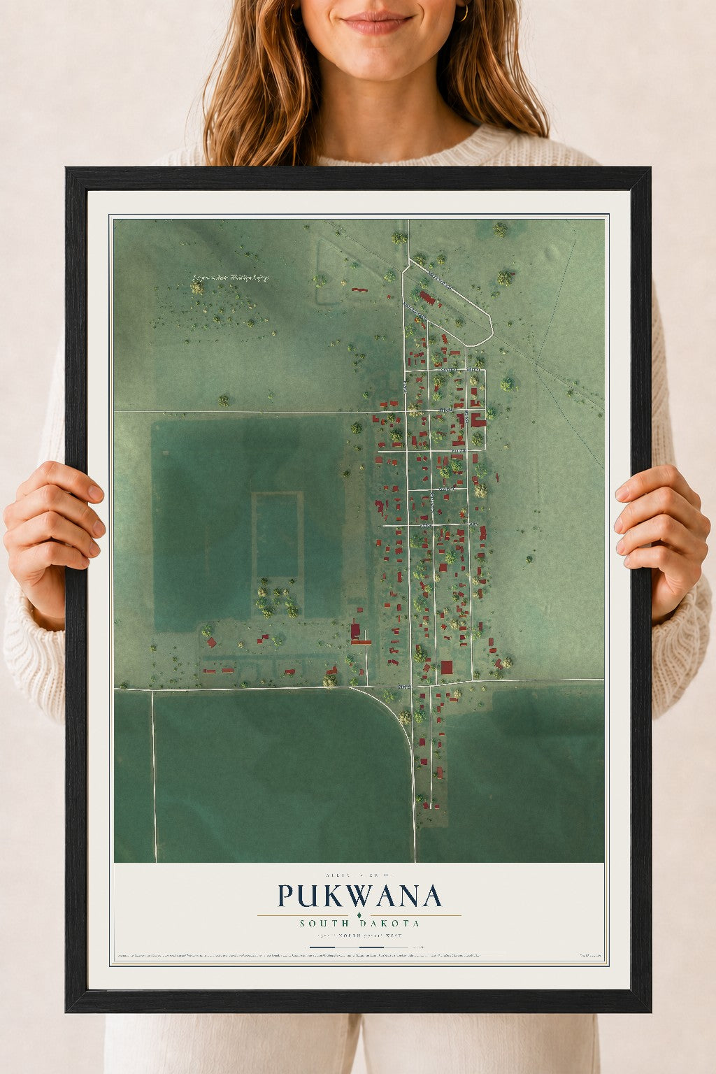 Map of Pukwana, South Dakota, 18 x 24 inch print in a black wood frame