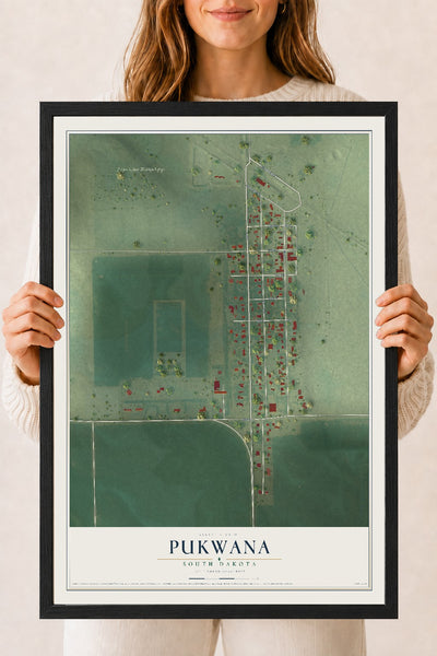 Map of Pukwana, South Dakota, 18 x 24 inch print in a black wood frame