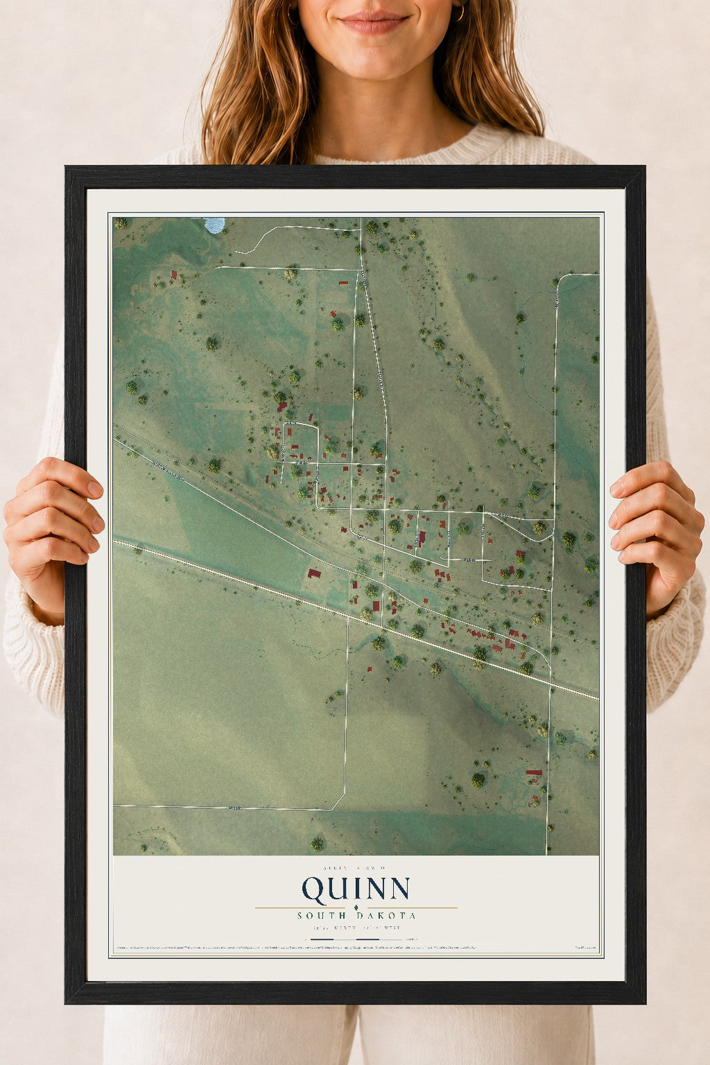 Map of Quinn, South Dakota, 18 x 24 inch print in a black wood frame