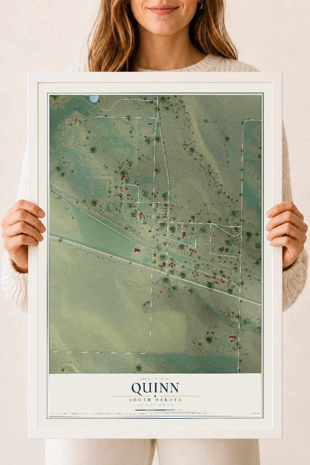 Map of Quinn, South Dakota, 18 x 24 inch print in a white wood frame