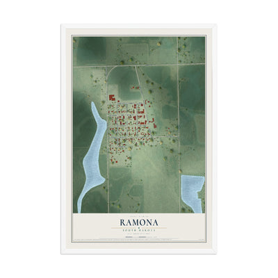 Map of Ramona, South Dakota, 12 x 18 inch print in a white wood frame