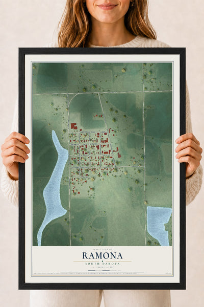 Map of Ramona, South Dakota, 18 x 24 inch print in a black wood frame