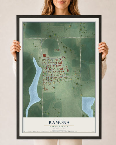 Map of Ramona, South Dakota, 24 x 36 inch print in a black wood frame